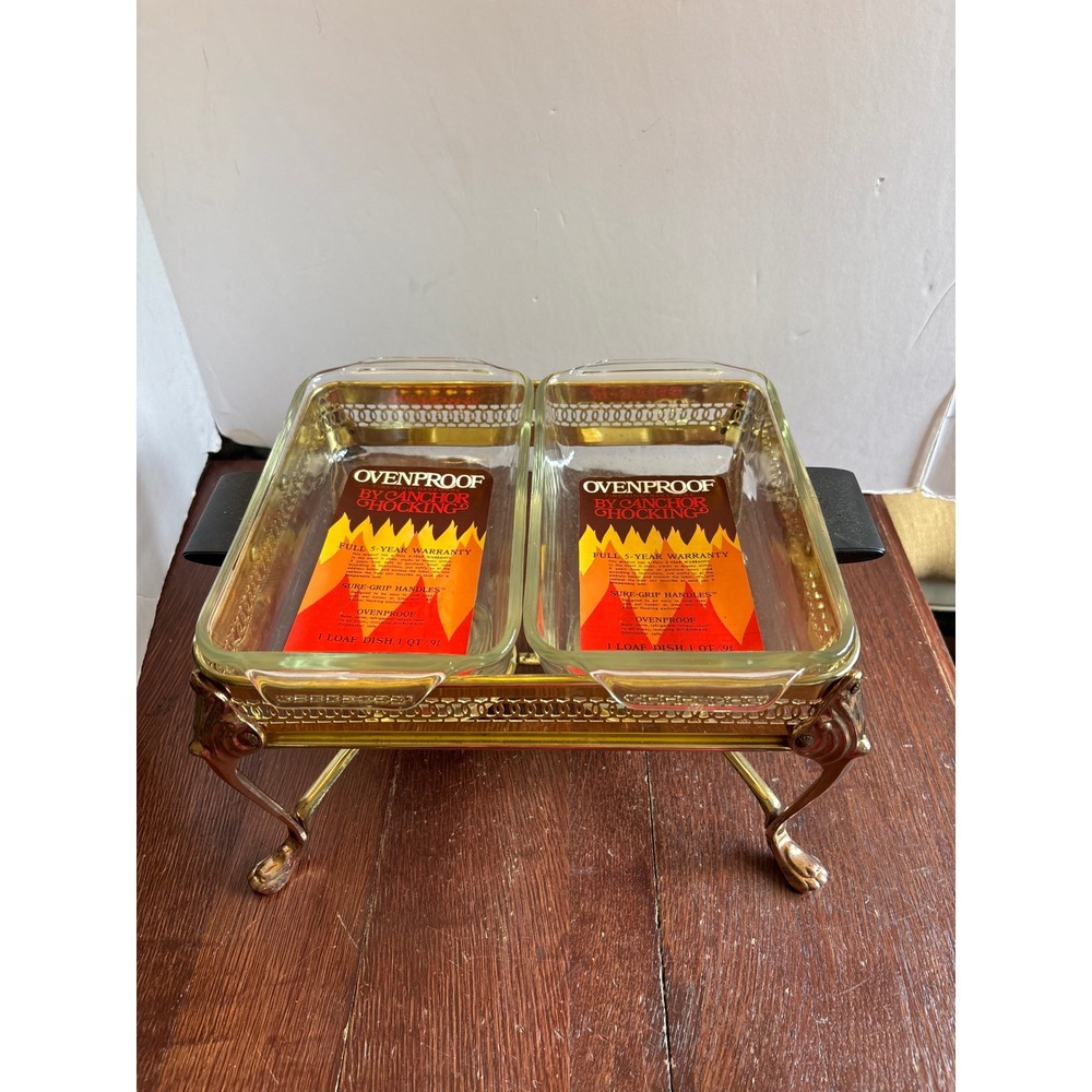 Princess House Brass Buffet Server 57 Anchor Hocking Fire-King Glass Loaf Dishes